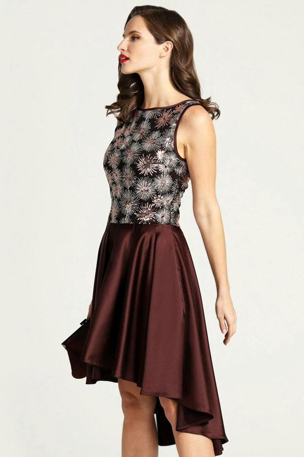 HotSquash Boat Neck Midi Dress with High Low Skirt