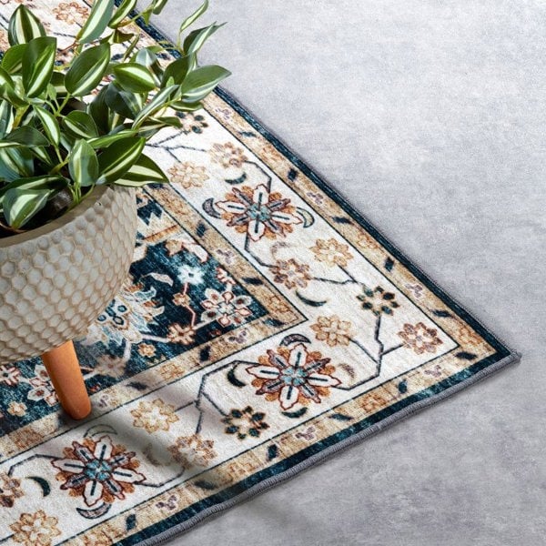 Shortpile Rug Blue & Cream Saveh – Oriental Design