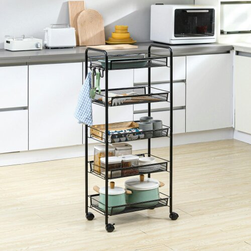 Wyld Haus Velu Metal Black 5 Basket Steel Storage Trolley With Wheels