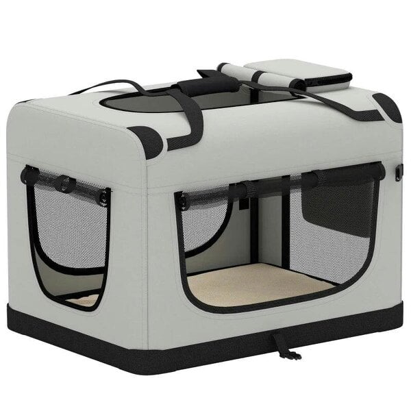 Pet Carrier Bag, Soft-Sided Dog Carrier with Security Buckle Strap, Washable Cushion and Folded Bowl, Light Grey