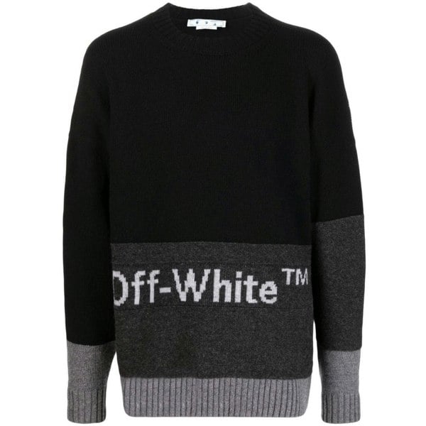 Off-White Blocked Logo Black Knit Jumper L