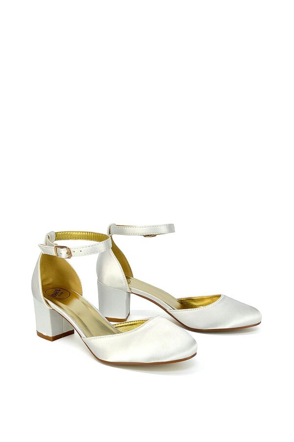 XY LONDON Chunky Strappy Mid Block High Heels Court Shoes