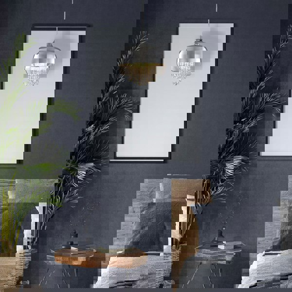 Milagro Luna Pendant 21CM 1XE14 Designer Light Crafted From A Chrome Fitting And Glass Shades With Suspended Crystals