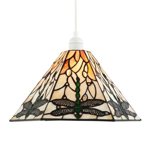 Green Dragonfly Tiffany Glass Pendant Light Shade with Hexagonal Shape Image 1