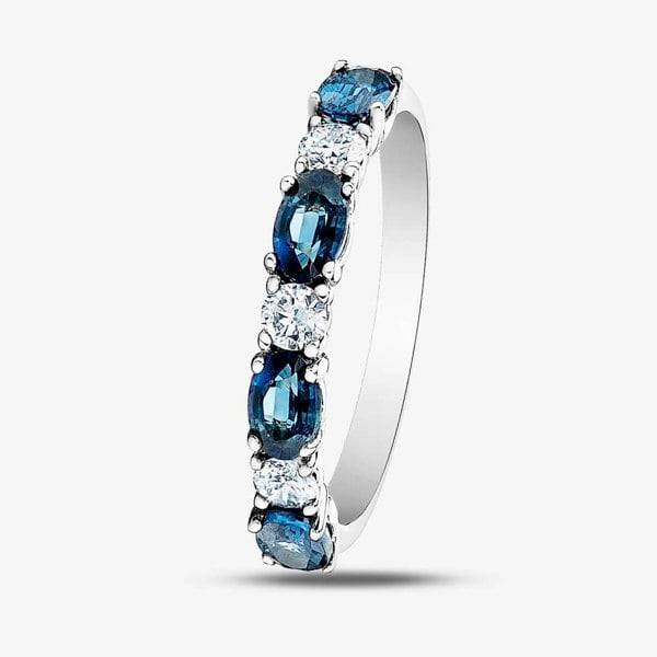 T. H. Baker 9ct White Gold Sapphire & 0.2ct Diamond Half Eternity Ring 50L77WG SAPH