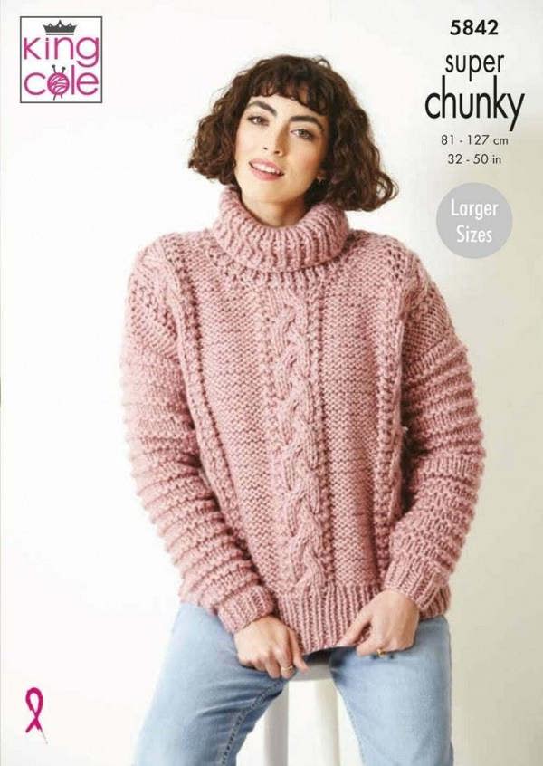 King Cole Big Value Super Chunky Stormy Knitting Pattern 5842, Jackets, Sweaters, Cardigans for Women, 32 - 50 Inches