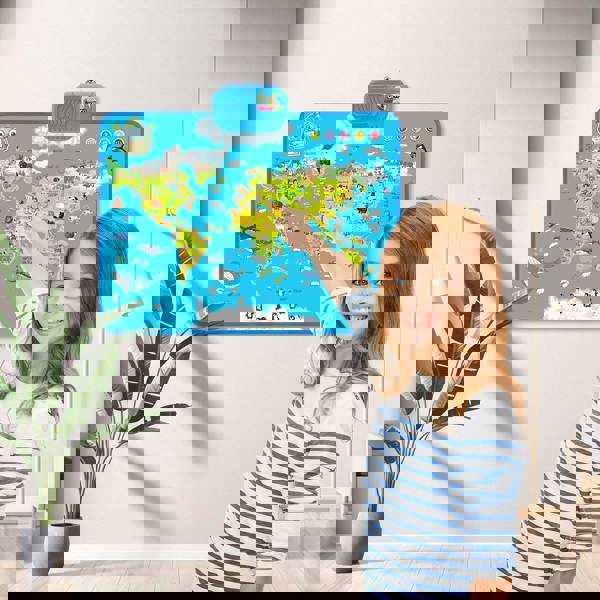 deAO Toys Interactive Talking World Animal Map for Kids 105+ Animal Sounds & Facts Educational Touch Poster Toy Learn Geography Animals & Fun Quizzes