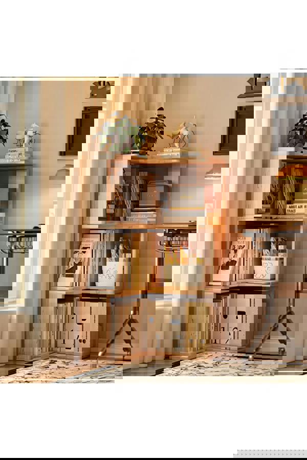 Living and Home 4-Tier L-shaped Corner Bookshelf Wooden Storage Rack Bookcase Holder Organizer