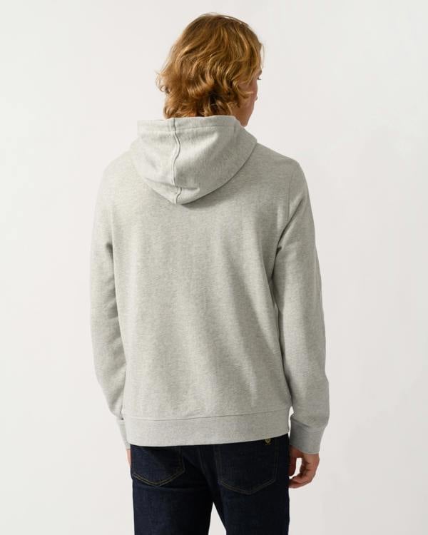 back shot of a model wearing a BOSS Orange Wetalk Mens Pullover Hoodie With Logo Patch in Open Grey 086