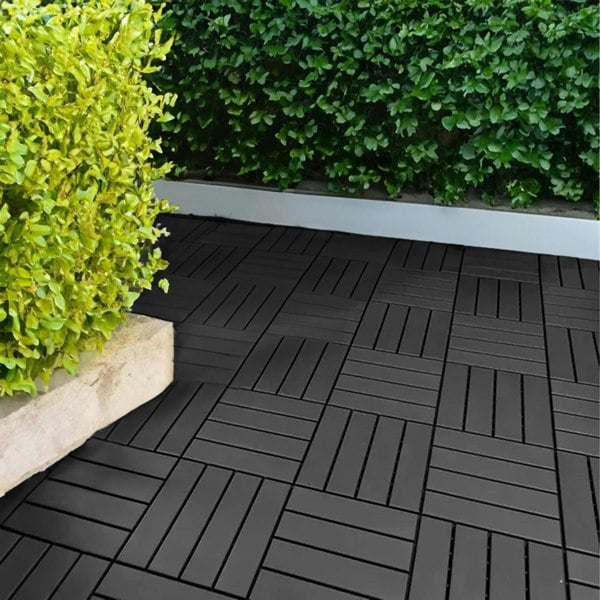 Oseasons Polydeck (Pack of 12) Woodgrain-Effect 30x30cm Decking Tiles in Black