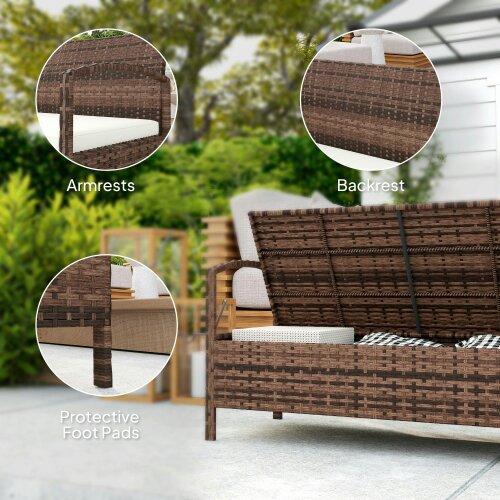 Wyld Haus Rarette Rattan Brown Garden Storage Bench With Cushion 125L Capacity