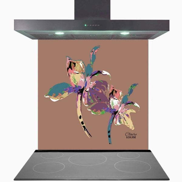 Claire Louise - Designer Flora Pop Mocha Mousse Iris Glass Kitchen Splashback