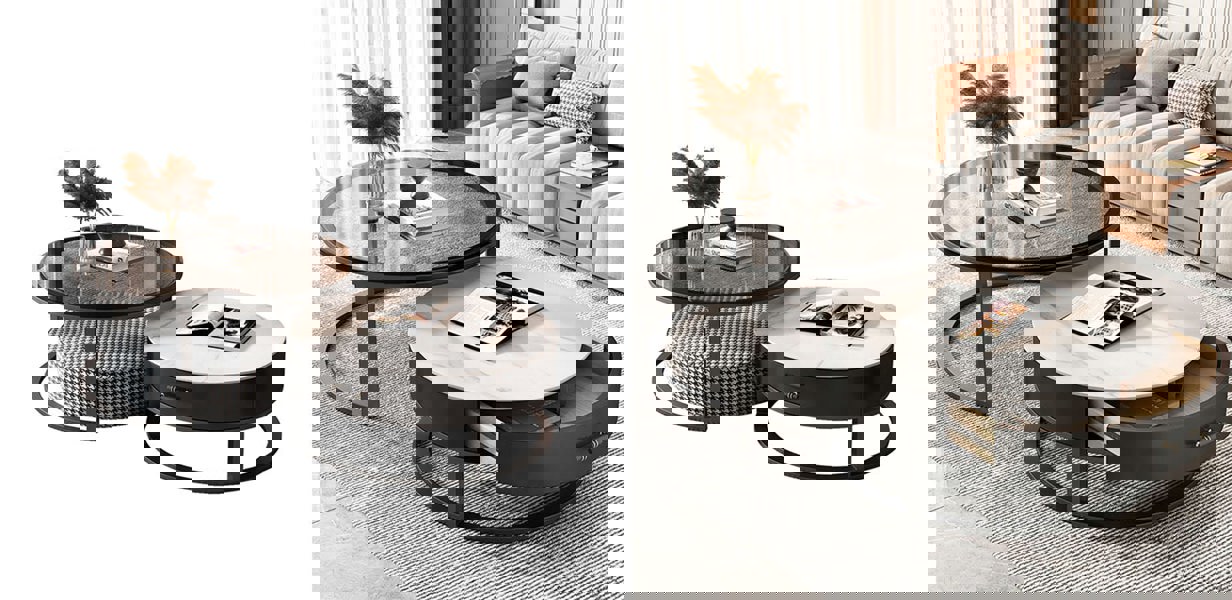 Kev Nesting Coffee Table With Ottoman, Glass-Ritconcept-Rit Concept