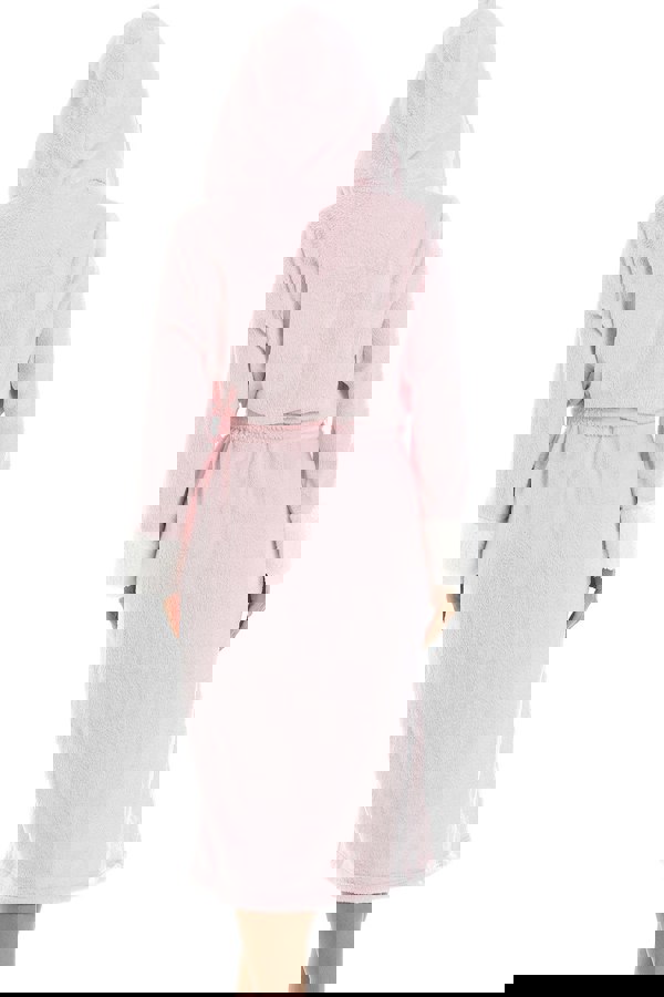 Camille Womens Pink Deep Pile Full Length Fleece Bathrobe with Sherpa Lined Hood & Cuffs