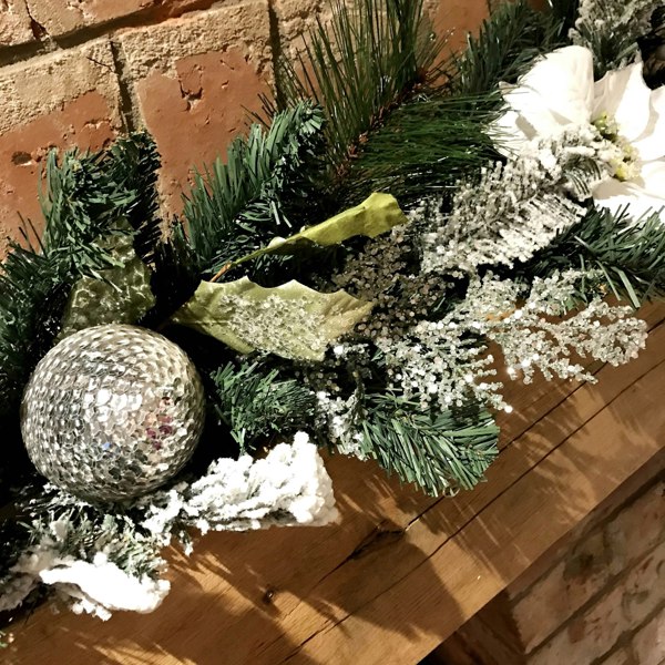 Samuel Alexander 1.8M (6ft) White Poinsettia Christmas Garland Silver Balls Glitter Snow Flocked