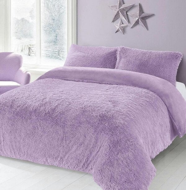 Night Zone Alaska Cuddles Long Fur Teddy Fleece Duvet Cover Set – Warm Bedding with Pillowcases - Lilac