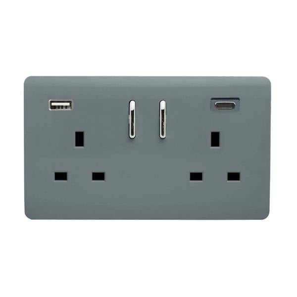 Trendi Switch 2 Gang USB 3100mA Type A & C USB Plug Socket in Warm Grey