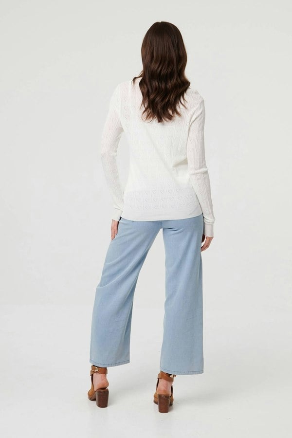 White | Semi Sheer Heart Textured Slim Cardigan
