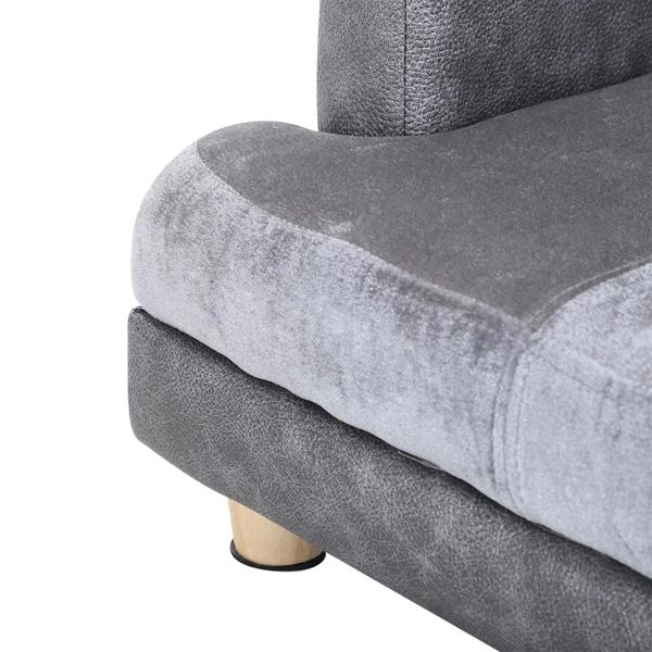 Grey pet sofa bed armrest and cushion corner with wooden legs