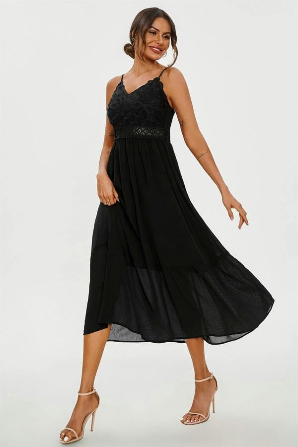 FS Collection Lace Embroidery Anglaise Maxi Slip Dress In Black