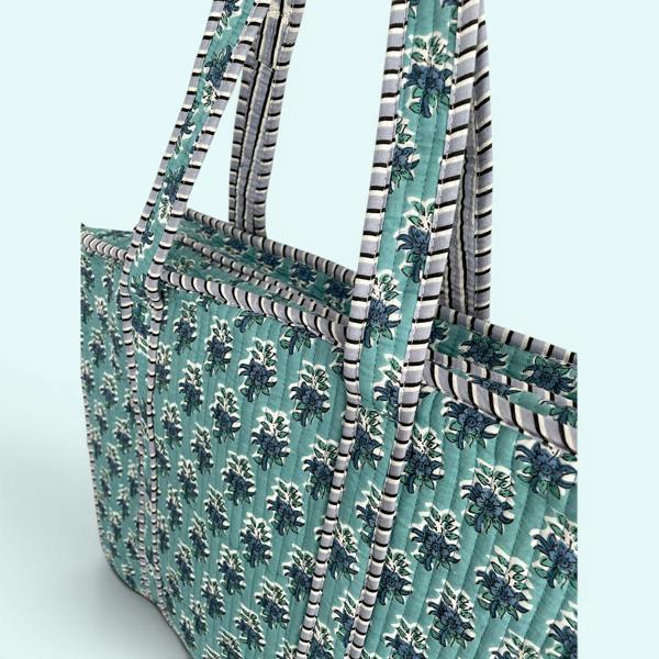 Hayley & Co Teal Ditsy Floral Quilted Cotton Tote Bag