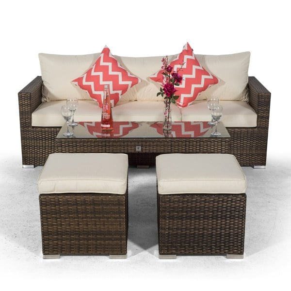 Giardino Sydney Rattan 3 Seater Sofa Set with Coffee Table and 2 Stools