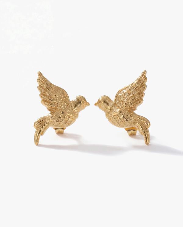 Elk & Bloom Dainty 14K Gold Love Birds Stud Earrings
