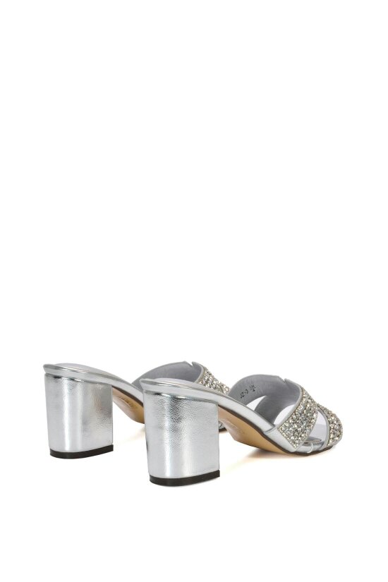 XY LONDON Sparkly Diamante Strappy Mid Block Heeled Sandal Mules