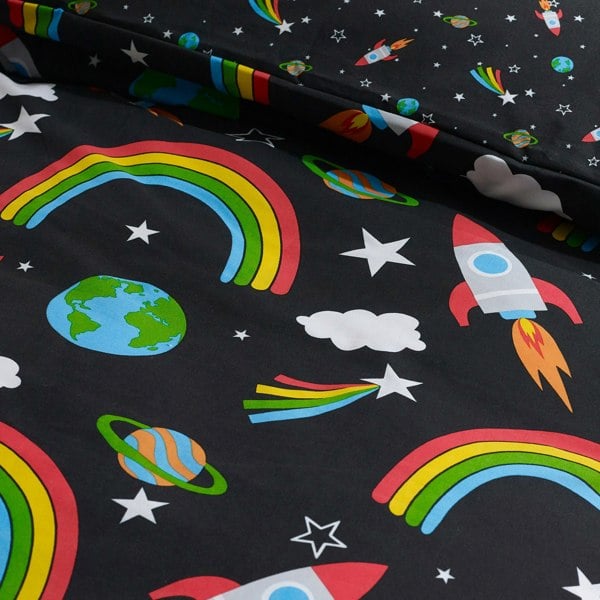 Catherine Lansfield Rainbow Rockets Reversible Duvet Cover Set Black