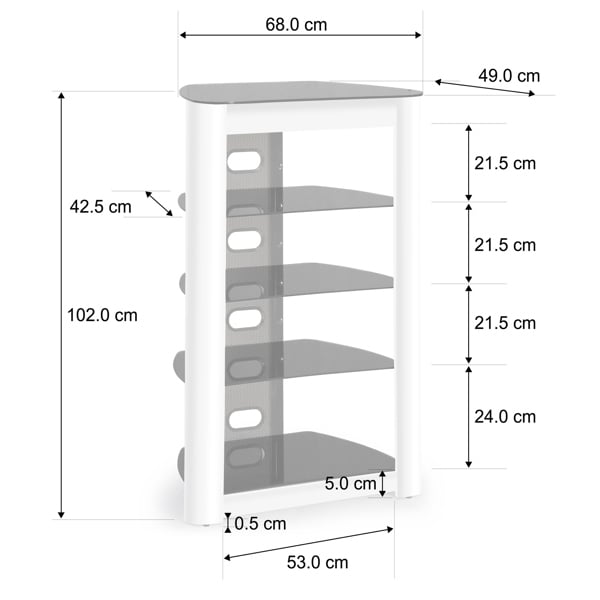 Centurion Supports ZINNIA 5-Tier Black Glass Shelves with Gloss White Fascia Entertainment Media Audio Rack