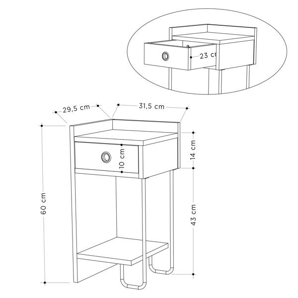 Decortie Sirius Modern Bedside Table with 1 Drawer Open Shelf Left Module Width 32cm