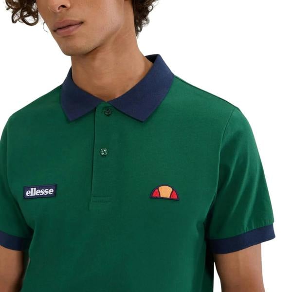 Ellesse Mens Lessepsia Logo Cotton Polo Shirt - Dark Green/Navy - 
