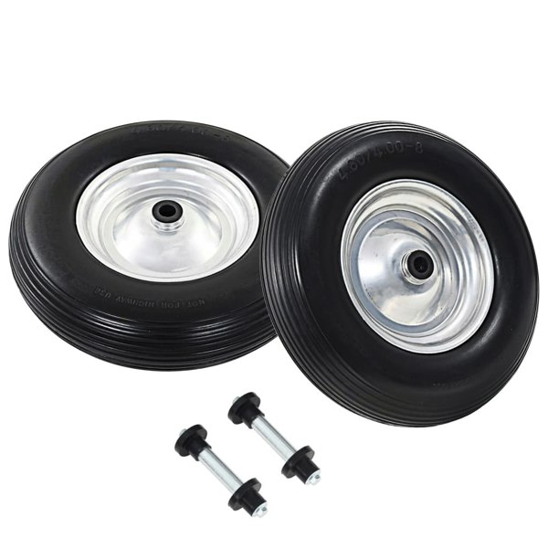 Berkfield Wheelbarrow Wheels 2 pcs with Axles Solid PU 4.00-8 390 mm