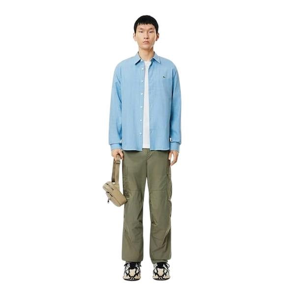 Lacoste Mens Regular Long-Sleeved Shirt - Pastel Cornflour Blue - 