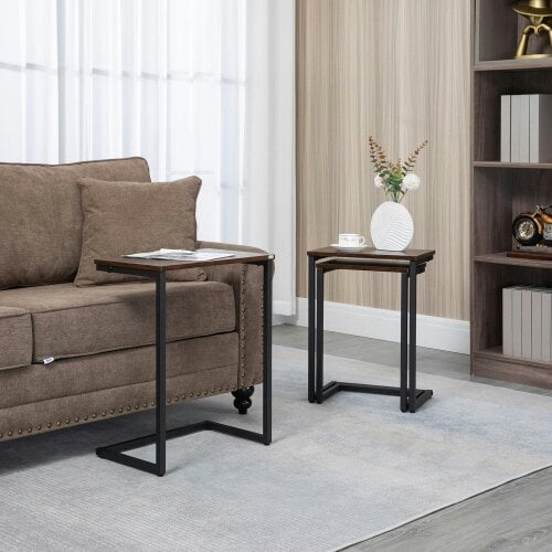 Wyld Haus Supa Metal Rustic Brown Set Of 3 Nesting C ShaFauxd Side Tables With Steel Frame