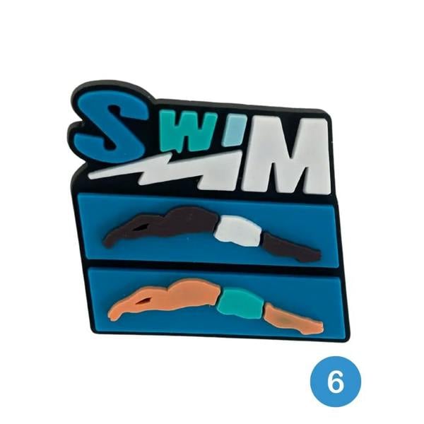 3D foam swim sign shoe charms with 3 black white divers on blue