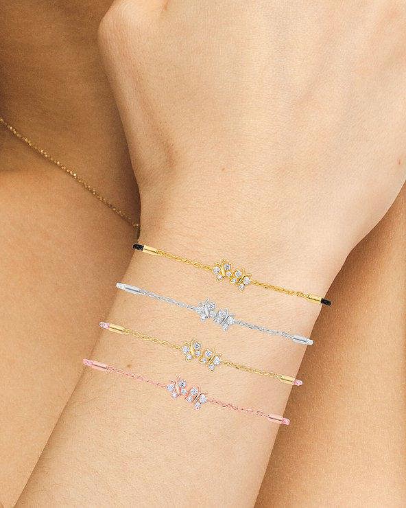 BLOOMTINE Enchanting Flutterfly™ Rose Gold Vermeil Silk Cord Butterfly Bracelet