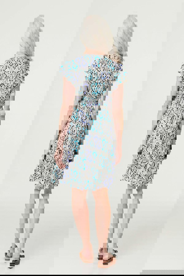 Green | Printed Frill Sleeve Short Dress