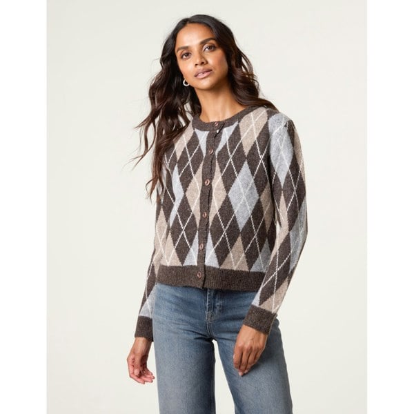 Blue Vanilla Argyle Knit Button Front Cardigan