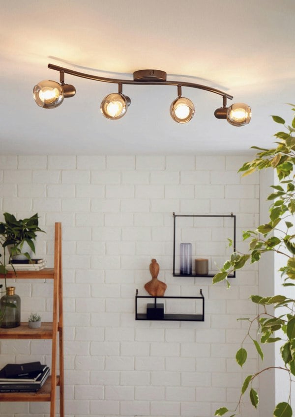 Flush Ceiling Light Black Shade Black Transparent Glass Vaporized Bulb E14 4x28W Loops