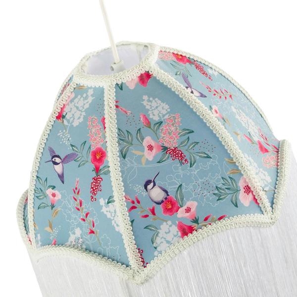 1920s Vintage Duck Egg Lamp Shade with Vibrant Flowers and Birds Decor Image 3