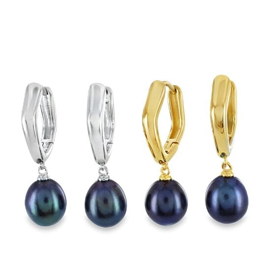 Reeves & Reeves Pentagon Peacock Pearl Hoop Earrings