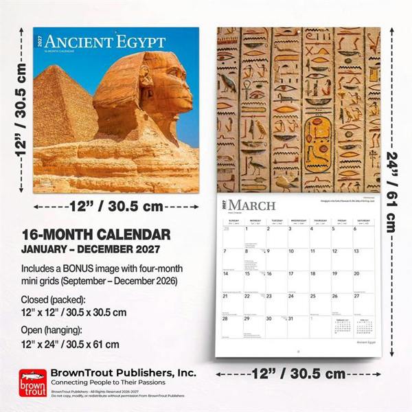 Ancient Egypt Calendar 2027, Wall Calendars, Month To View, Travel, Gift