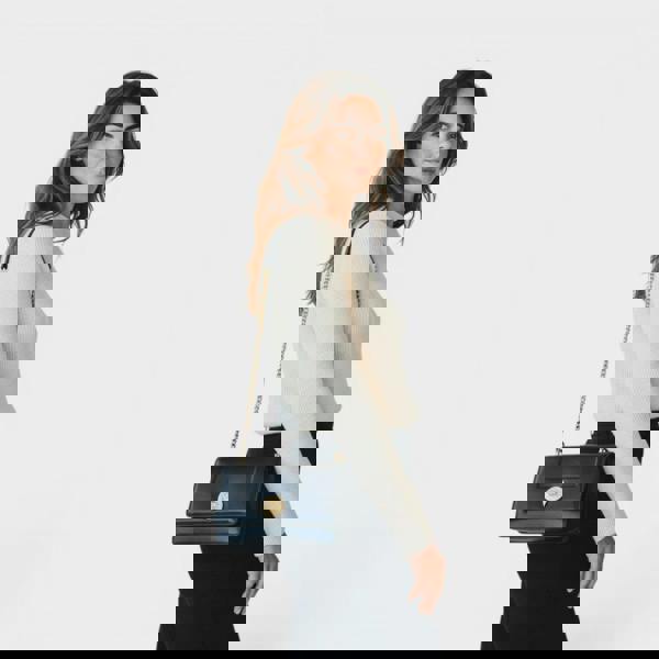 Versace Logo Medusa Shoulder Bag Leather Black Gold Tone