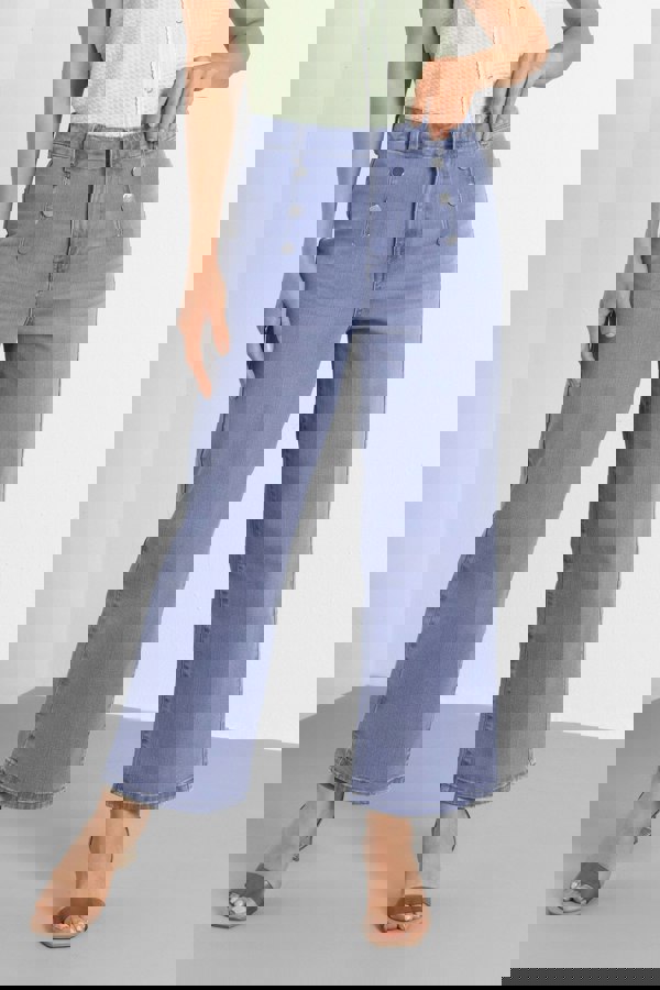 ENORSIA Sky Decorative Button Cropped Wide Leg Jeans