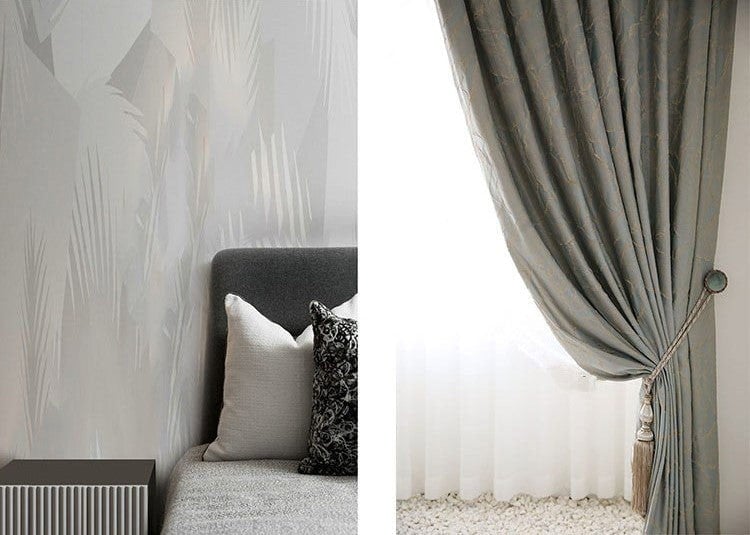 Anyhouz Anydrape Curtain Blue 400cmx250cm 3D Leaves Luxury indo Blackout Home Curtain