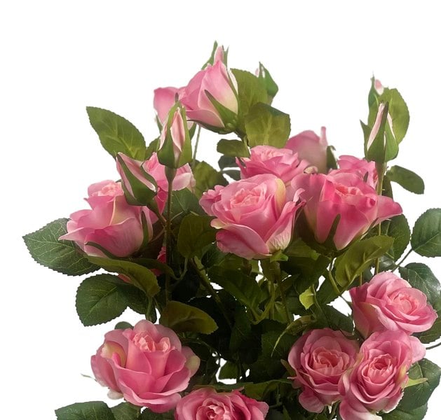 Botanik 60cm Premium Rose Bush Pink Silk Flowers and Leaves