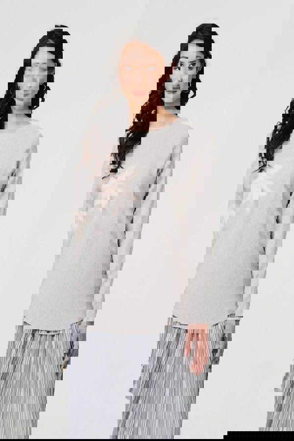 Grey | Floral Long Batwing Sleeve Relaxed Top
