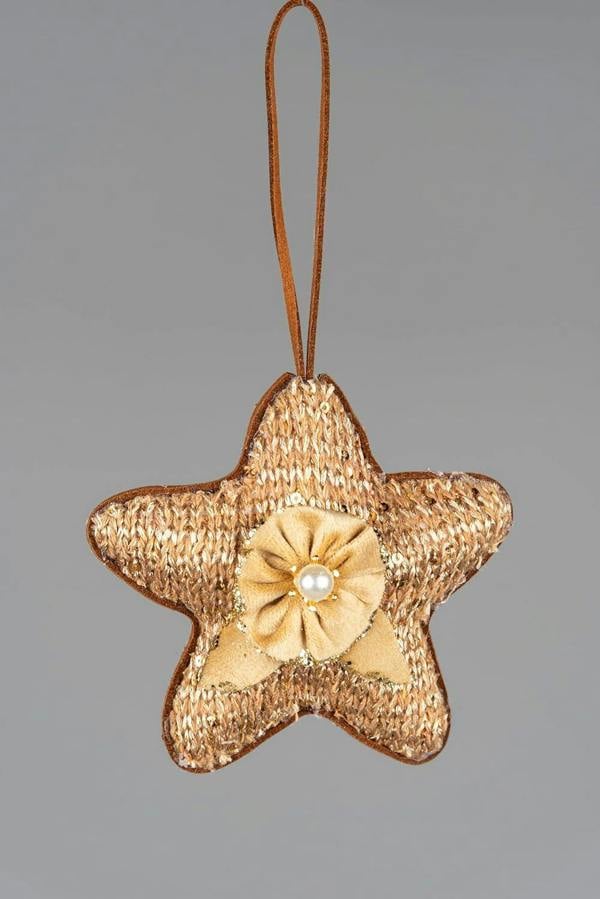 12cm Gold Jute Star Christmas Tree Hanging Decorations, 3 Piece Seasonal Ornament Set image 5
