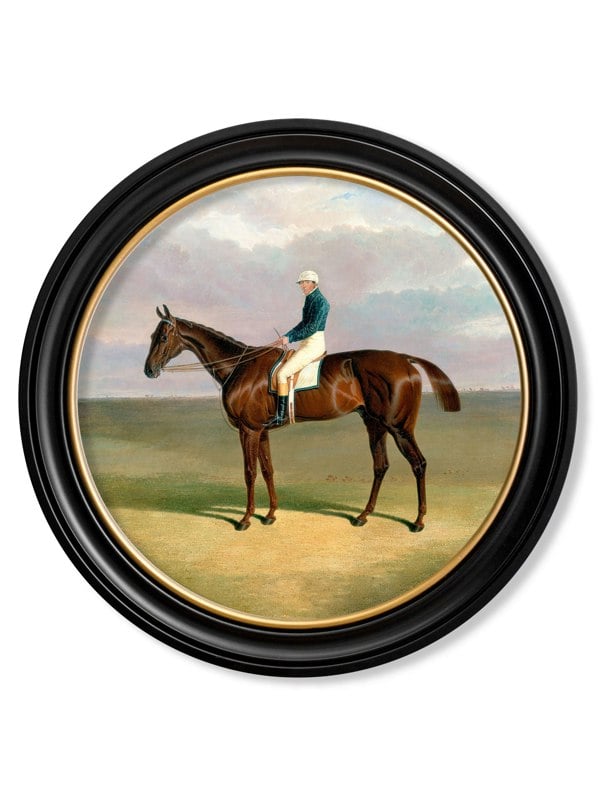 Exceptional Art c.1840 Horse and Jockey - Round Frame